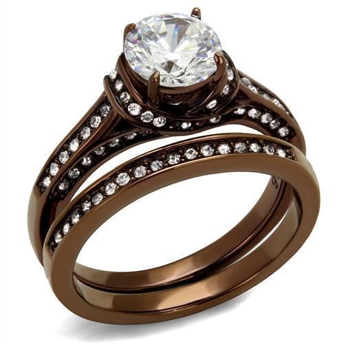 Tk1919lc - Ip Coffee Light Stainless Steel Ring With Aaa Grade Cz In Clear