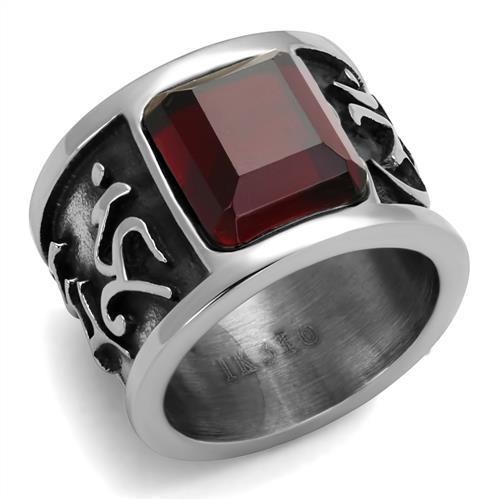 Tk1964 - High Polished (No Plating) Stainless Steel Ring With Synthetic Synthetic Glass In Siam