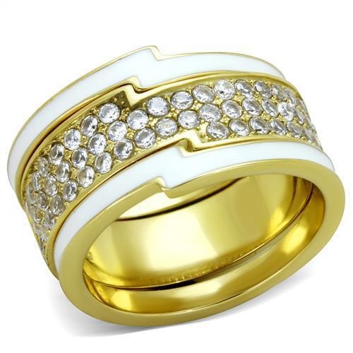 Tk2035 - Ip Gold(Ion Plating) Stainless Steel Ring With Aaa Grade Cz In Clear