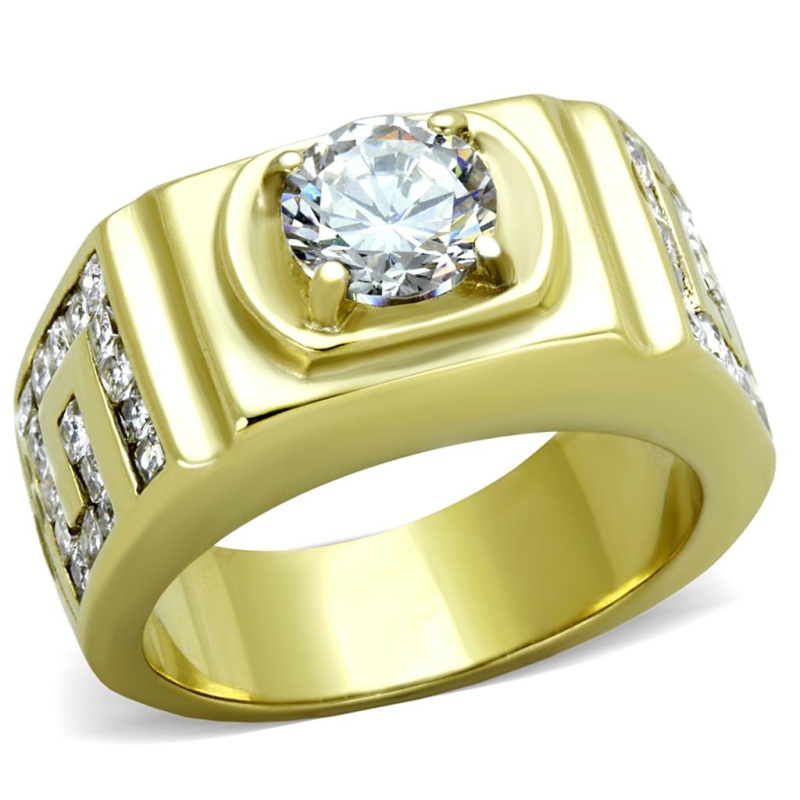 Tk2045 - Ip Gold(Ion Plating) Stainless Steel Ring With Aaa Grade Cz In Clear