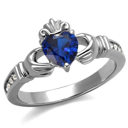 Tk2093 - High Polished (No Plating) Stainless Steel Ring With Synthetic Spinel In London Blue