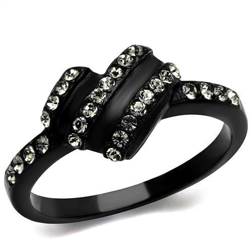 Tk2100 - Ip Black(Ion Plating) Stainless Steel Ring With Top Grade Crystal In Black Diamond
