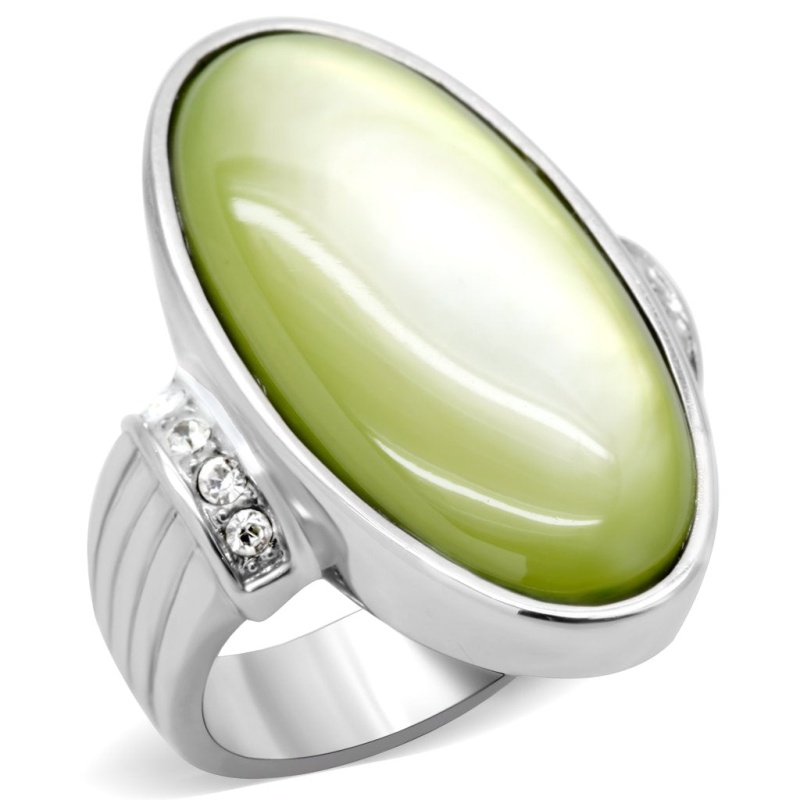 Tk211 - High Polished (No Plating) Stainless Steel Ring With Precious Stone Conch In Apple Green Color