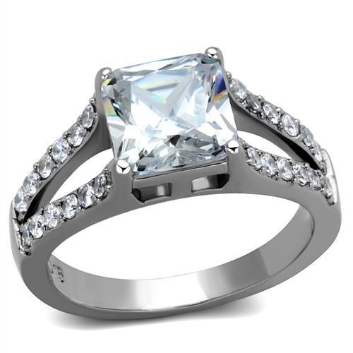 Tk2112 - High Polished (No Plating) Stainless Steel Ring With Aaa Grade Cz In Clear