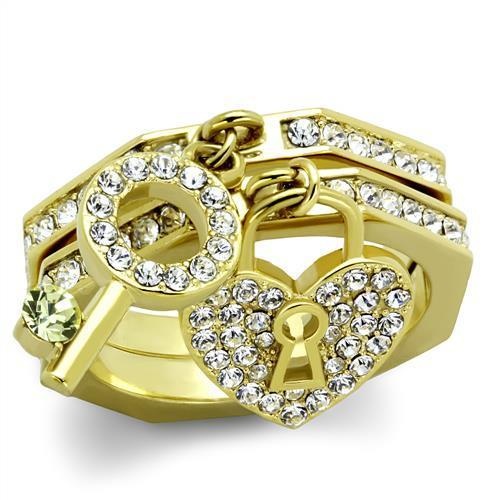 Tk2127 - Ip Gold(Ion Plating) Stainless Steel Ring With Top Grade Crystal In Citrine Yellow
