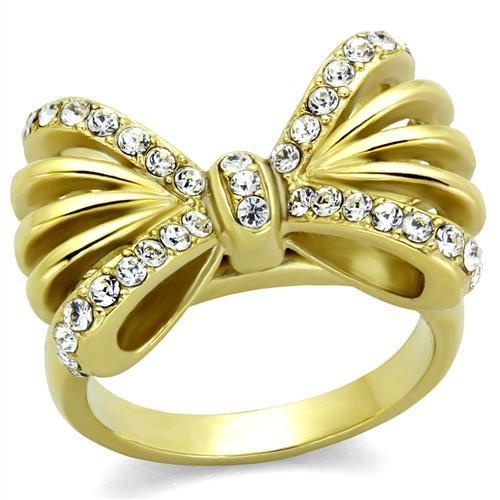 Tk2128 - Ip Gold(Ion Plating) Stainless Steel Ring With Top Grade Crystal In Clear