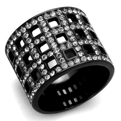 Tk2155 - Ip Black(Ion Plating) Stainless Steel Ring With Top Grade Crystal In Black Diamond