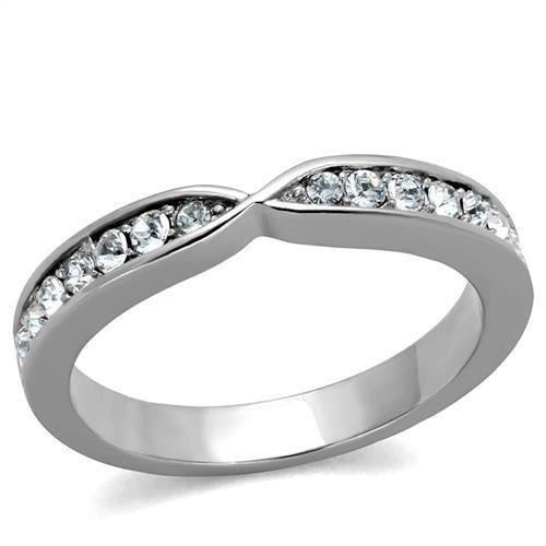 Tk2163 - High Polished (No Plating) Stainless Steel Ring With Top Grade Crystal In Clear