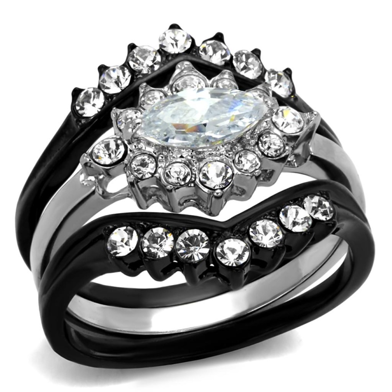 Tk2188 - Two-Tone Ip Black Stainless Steel Ring With Aaa Grade Cz In Clear