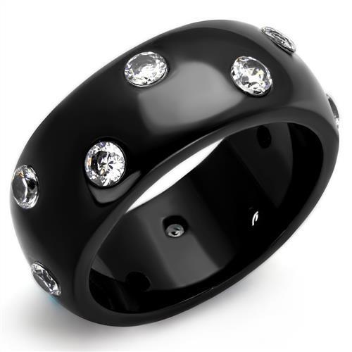 Tk2196 - Ip Black(Ion Plating) Stainless Steel Ring With Aaa Grade Cz In Clear