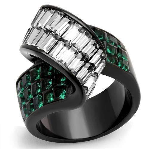 Tk2199 - Ip Black(Ion Plating) Stainless Steel Ring With Synthetic Synthetic Glass In Blue Zircon