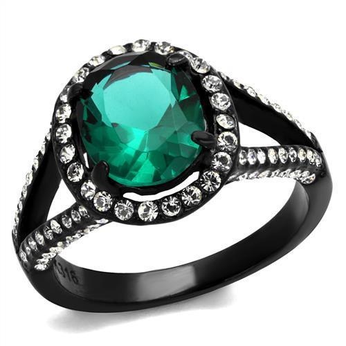 Tk2202 - Ip Black(Ion Plating) Stainless Steel Ring With Synthetic Synthetic Glass In Blue Zircon