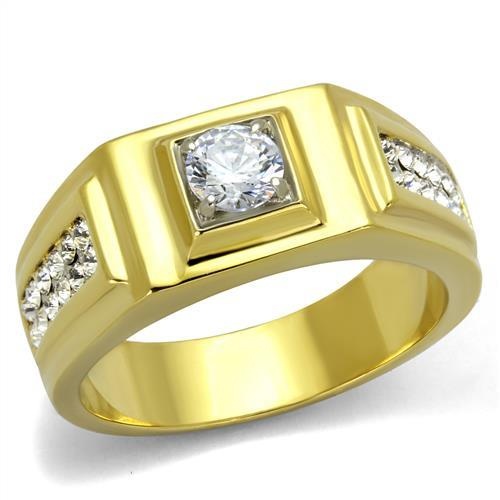 Tk2222 - Two-Tone Ip Gold (Ion Plating) Stainless Steel Ring With Aaa Grade Cz In Clear