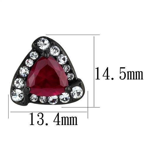 Ip Black(Ion Plating) Stainless Steel Earrings With Aaa Grade Cz In Ruby