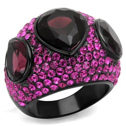 Tk2276 - Ip Black(Ion Plating) Stainless Steel Ring With Synthetic Synthetic Glass In Amethyst