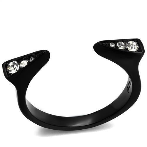 Tk2287 - Ip Black(Ion Plating) Stainless Steel Ring With Top Grade Crystal In Clear