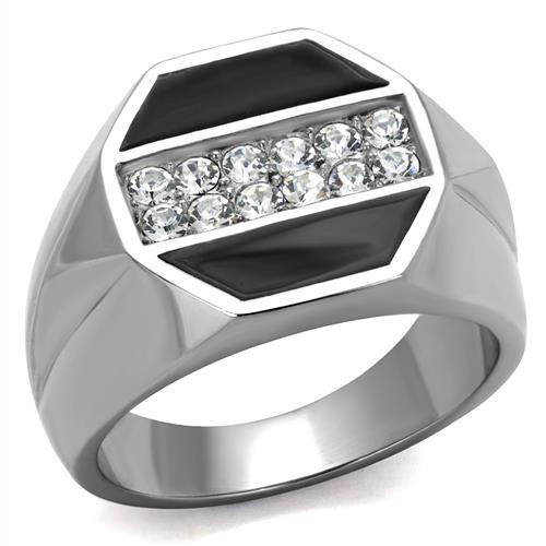 Tk2309 - High Polished (No Plating) Stainless Steel Ring With Top Grade Crystal In Clear