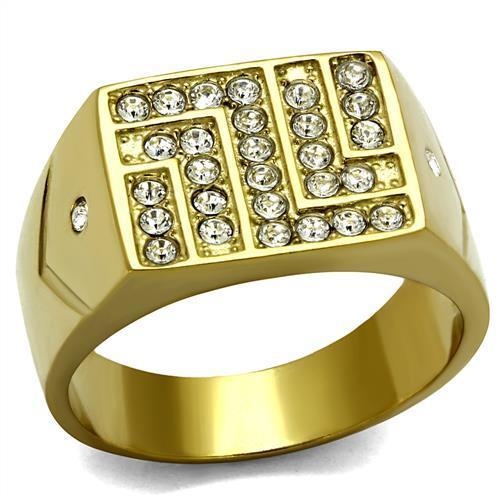 Tk2311 - Ip Gold(Ion Plating) Stainless Steel Ring With Top Grade Crystal In Clear