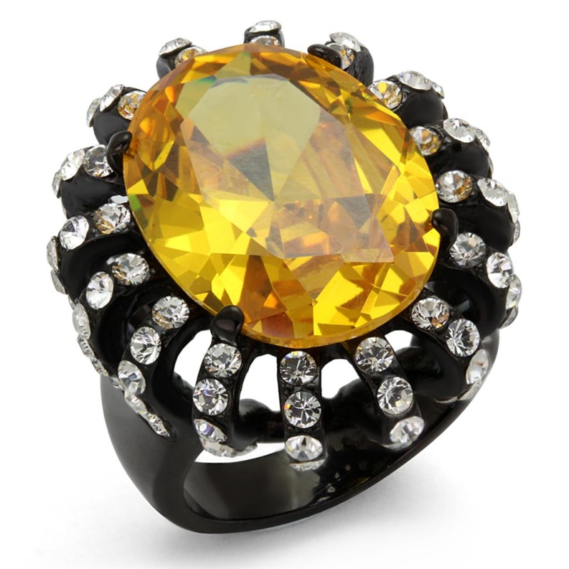 Tk2346 - Ip Black(Ion Plating) Stainless Steel Ring With Aaa Grade Cz In Topaz