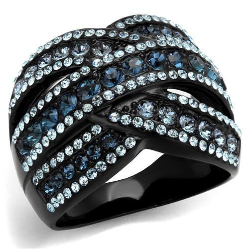 Tk2352 - Ip Black(Ion Plating) Stainless Steel Ring With Top Grade Crystal In Montana