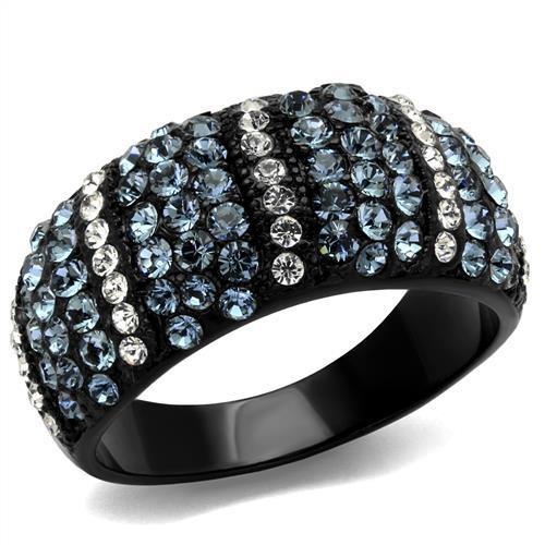 Tk2355 - Ip Black(Ion Plating) Stainless Steel Ring With Top Grade Crystal In Montana