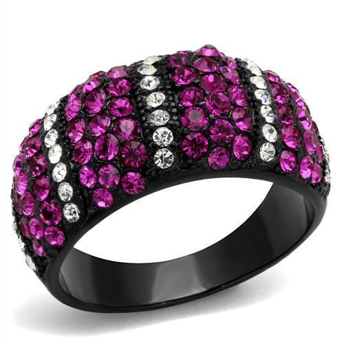 Tk2356 - Ip Black(Ion Plating) Stainless Steel Ring With Top Grade Crystal In Fuchsia