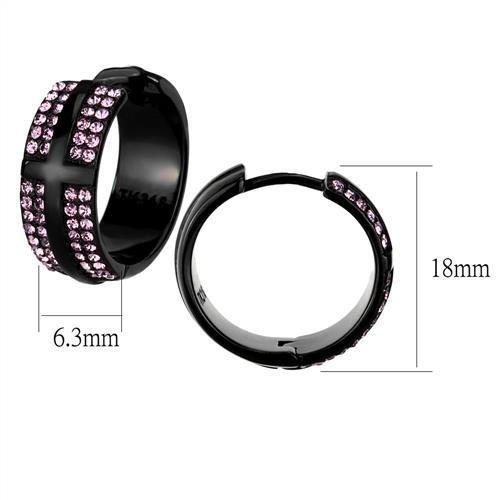 Ip Black(Ion Plating) Stainless Steel Earrings With Top Grade Crystal In Light Amethyst