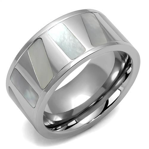 Tk2401 - High Polished (No Plating) Stainless Steel Ring With Precious Stone Conch In White