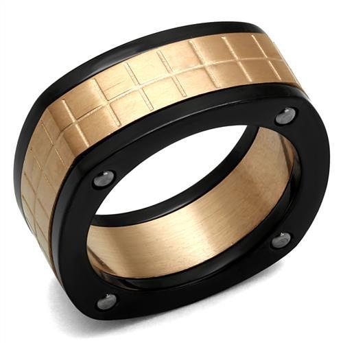 Tk2406 - Three Tone (Ip Rose Gold & Ip Black & High Polished) Stainless Steel Ring With No Stone