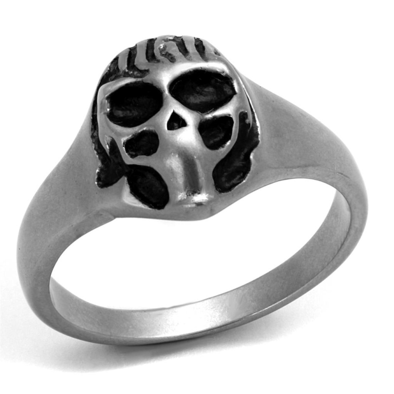 Tk2417 - Antique Silver Stainless Steel Ring With Epoxy In Jet