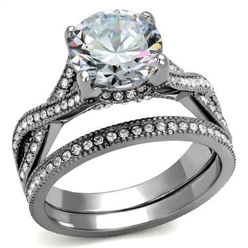 Tk2478 - High Polished (No Plating) Stainless Steel Ring With Aaa Grade Cz In Clear