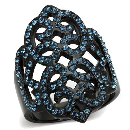 Tk2481 - Ip Black(Ion Plating) Stainless Steel Ring With Top Grade Crystal In Montana