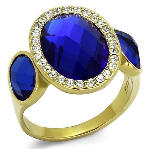 Tk2495 - Ip Gold(Ion Plating) Stainless Steel Ring With Synthetic Synthetic Glass In Sapphire