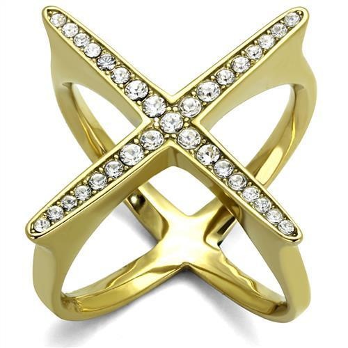Tk2497 - Ip Gold(Ion Plating) Stainless Steel Ring With Top Grade Crystal In Clear