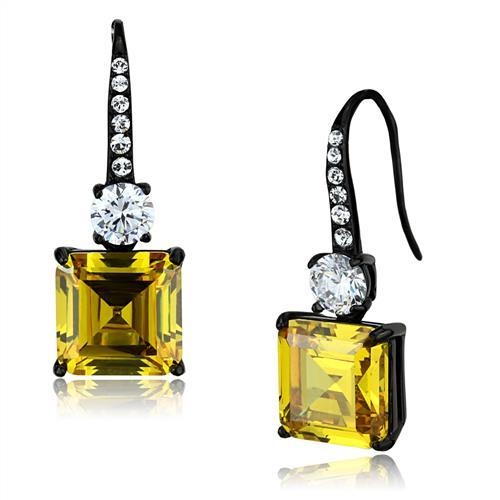 Ip Black(Ion Plating) Stainless Steel Earrings With Aaa Grade Cz In Topaz