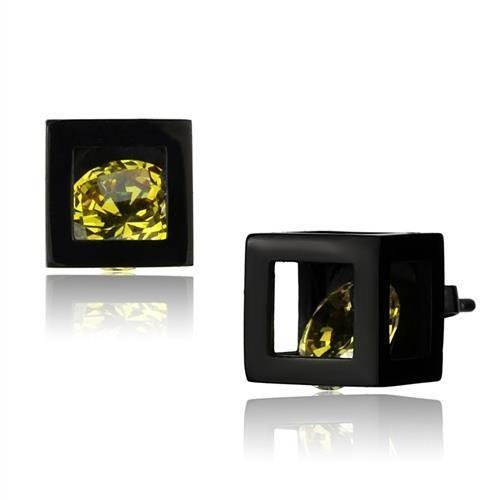 Ip Black(Ion Plating) Stainless Steel Earrings With Aaa Grade Cz In Topaz