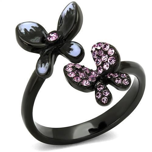 Tk2554 - Ip Black(Ion Plating) Stainless Steel Ring With Top Grade Crystal In Light Amethyst