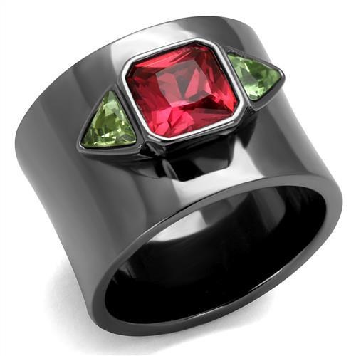 Tk2556 - Ip Light Black (Ip Gun) Stainless Steel Ring With Synthetic Synthetic Glass In Multi Color