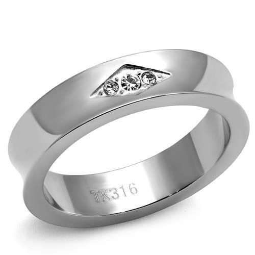 Tk2562 - High Polished (No Plating) Stainless Steel Ring With Top Grade Crystal In Clear