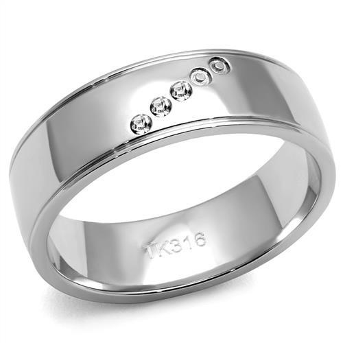 Tk2564 - High Polished (No Plating) Stainless Steel Ring With Top Grade Crystal In Clear