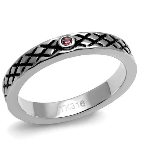 Tk2566 - High Polished (No Plating) Stainless Steel Ring With Top Grade Crystal In Rose