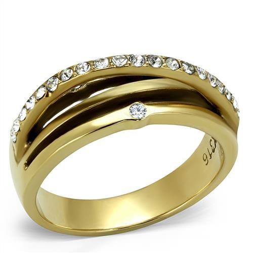 Tk2611 - Ip Gold(Ion Plating) Stainless Steel Ring With Top Grade Crystal In Clear