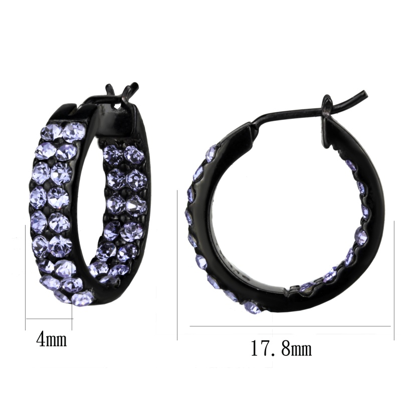 Ip Black (Ion Plating) Stainless Steel Earrings With Top Grade Crystal In Light Amethyst