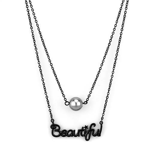 Tk2628 - Ip Black(Ion Plating) Stainless Steel Necklace With Synthetic Glass Bead In Gray