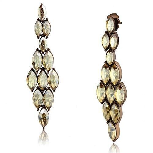 Ip Coffee Light Stainless Steel Earrings With Top Grade Crystal In Champagne