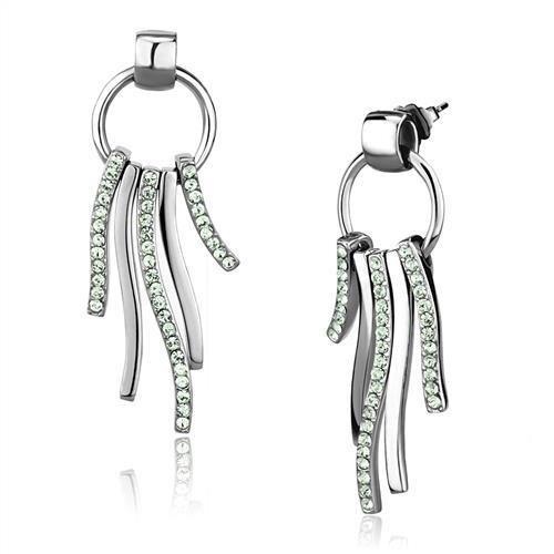 High Polished (No Plating) Stainless Steel Earrings With Top Grade Crystal In Peridot