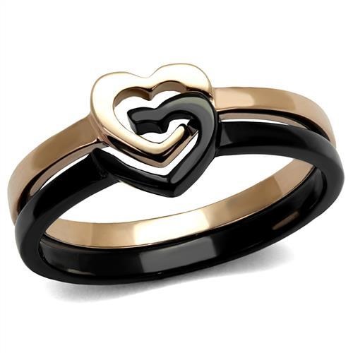 Tk2650 - Ip Rose Gold+ Ip Black (Ion Plating) Stainless Steel Ring With No Stone