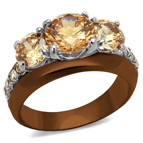 Tk2656 - Two Tone Ip Light Brown (Ip Light Coffee) Stainless Steel Ring With Aaa Grade Cz In Champagne