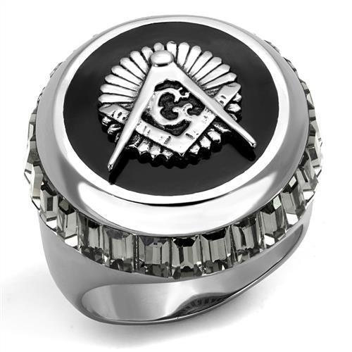 Tk2666 - High Polished (No Plating) Stainless Steel Ring With Top Grade Crystal In Jet