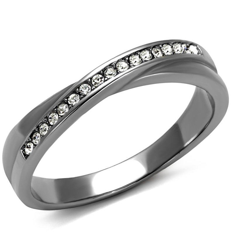 Tk2684 - High Polished (No Plating) Stainless Steel Ring With Top Grade Crystal In Clear